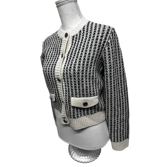 Maje Vintage Wool Beige Black Striped Button Up Sweater Cardigan Small - Picture 3 of 11